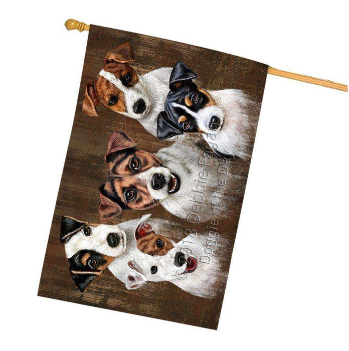 Rustic 5 Jack Russell Terriers Dog House Flag FLGA49523