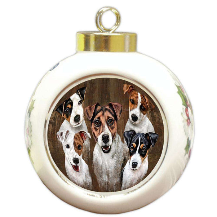 Rustic 5 Jack Russell Terriers Dog Round Ball Christmas Ornament RBPOR49462