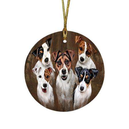Rustic 5 Jack Russell Terriers Dog Round Flat Christmas Ornament RFPOR49453