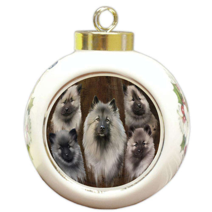 Rustic 5 Keeshond Dog Round Ball Christmas Ornament RBPOR54138