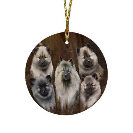 Rustic 5 Keeshond Dog Round Flat Christmas Ornament RFPOR54129
