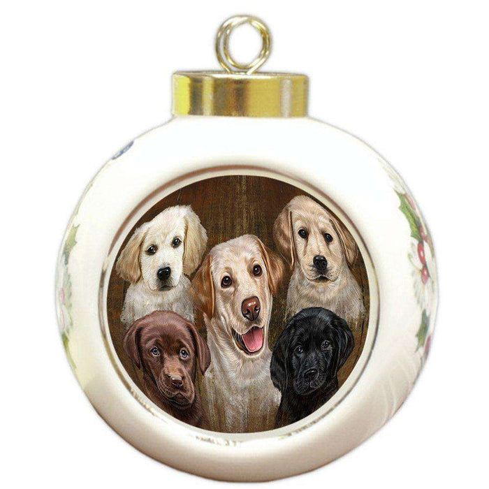 Rustic 5 Labrador Retrievers Dog Round Ball Christmas Ornament RBPOR48250
