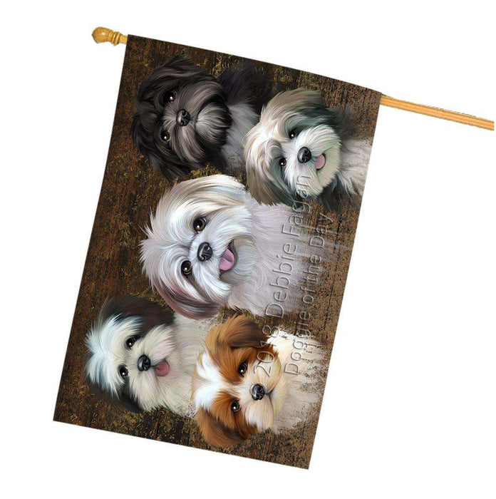 Rustic 5 Lhasa Apsos Dog House Flag FLG50310