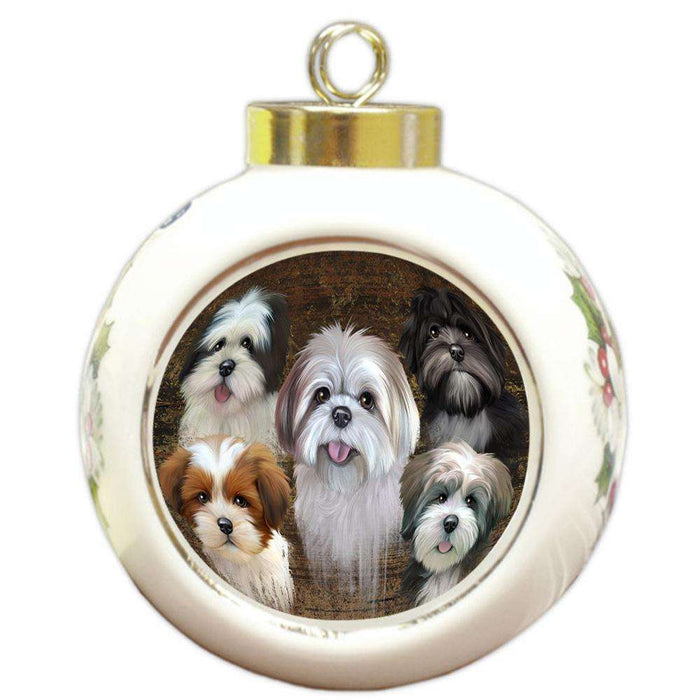 Rustic 5 Lhasa Apsos Dog Round Ball Christmas Ornament RBPOR50287