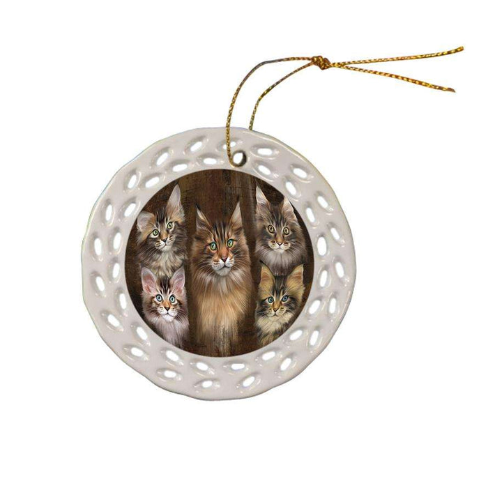 Rustic 5 Maine Coon Cat Ceramic Doily Ornament DPOR54139