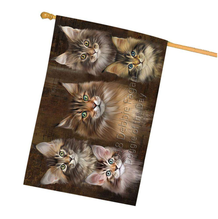 Rustic 5 Maine Coon Cat House Flag FLG54337