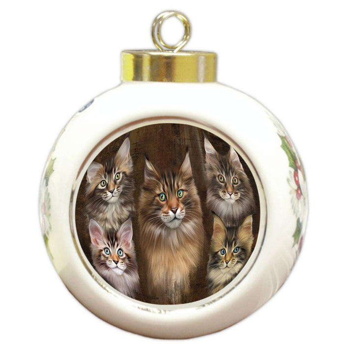 Rustic 5 Maine Coon Cat Round Ball Christmas Ornament RBPOR54139