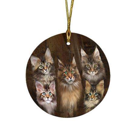 Rustic 5 Maine Coon Cat Round Flat Christmas Ornament RFPOR54130