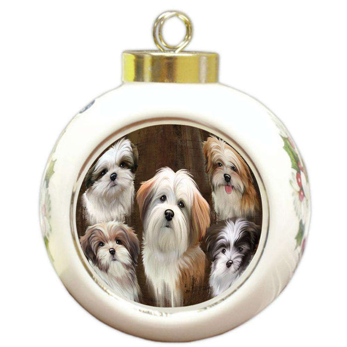 Rustic 5 Malti Tzu Dog Round Ball Christmas Ornament RBPOR54140