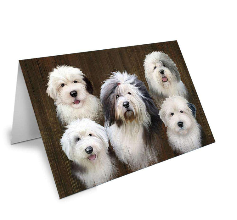 Rustic 5 Old English Sheepdogs Handmade Artwork Assorted Pets Greeting Cards and Note Cards with Envelopes for All Occasions and Holiday Seasons GCD52709