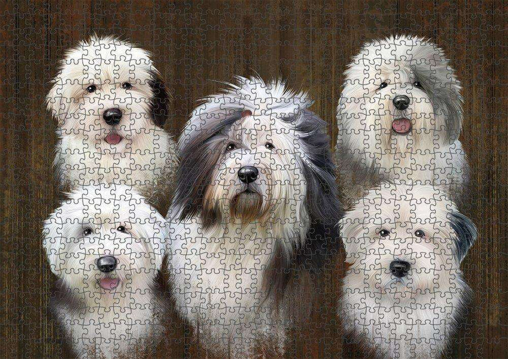 Rustic 5 Old English Sheepdogs Puzzle with Photo Tin PUZL52176