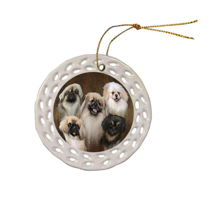 Rustic 5 Pekingeses Dog Ceramic Doily Ornament DPOR49465