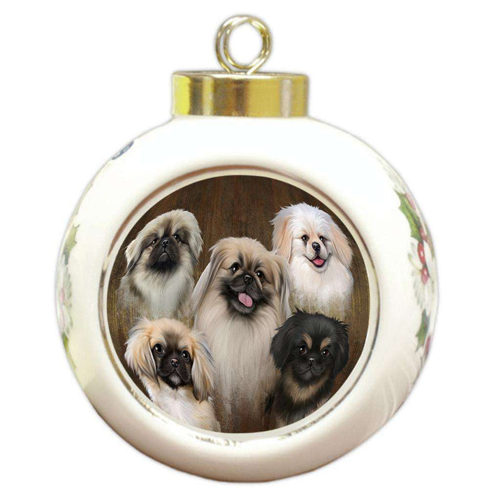 Rustic 5 Pekingeses Dog Round Ball Christmas Ornament RBPOR49465