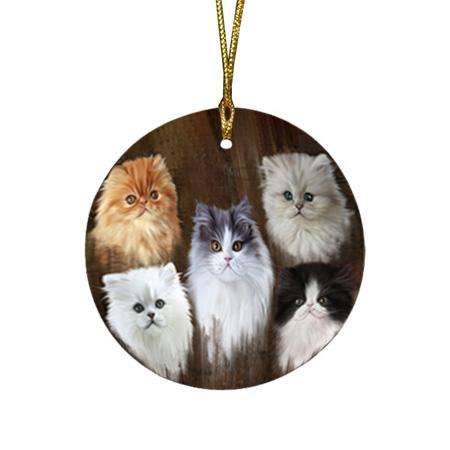 Rustic 5 Persian Cat Round Flat Christmas Ornament RFPOR54132