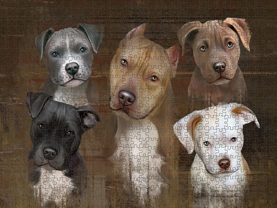 Rustic 5 Pit Bulls Dog Puzzle with Photo Tin PUZL48402