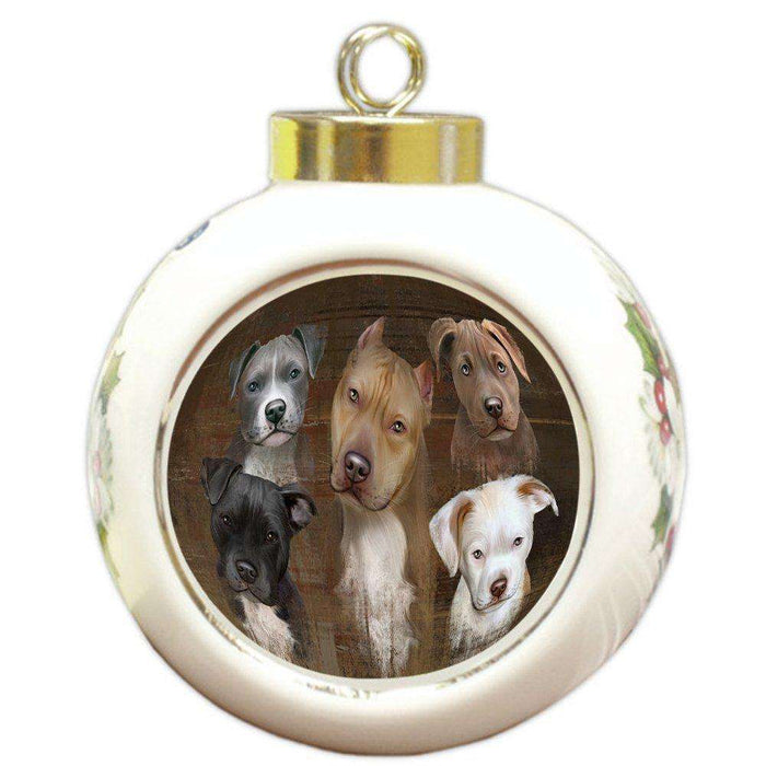 Rustic 5 Pit Bulls Dog Round Ball Christmas Ornament RBPOR48183