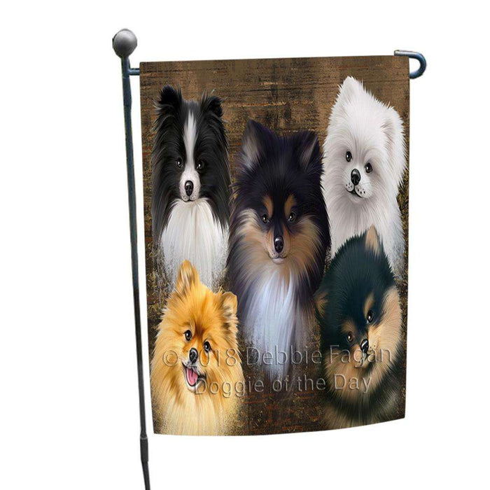 Rustic 5 Pomeranians Dog Garden Flag GFLG50175