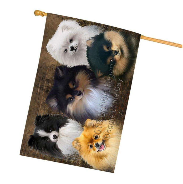 Rustic 5 Pomeranians Dog House Flag FLG50311