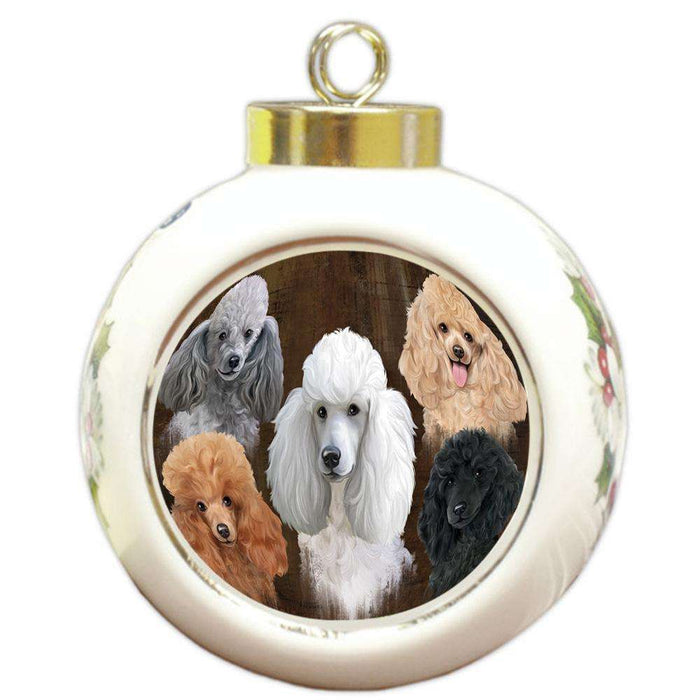 Rustic 5 Poodle Dog Round Ball Christmas Ornament RBPOR54142