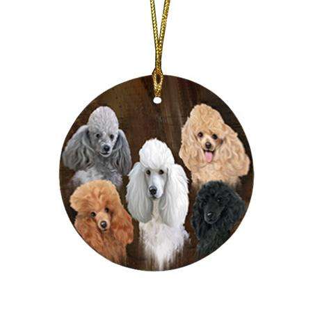 Rustic 5 Poodle Dog Round Flat Christmas Ornament RFPOR54133