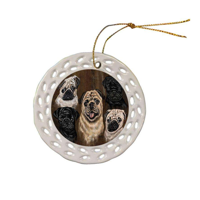 Rustic 5 Pug Dog Ceramic Doily Ornament DPOR54143