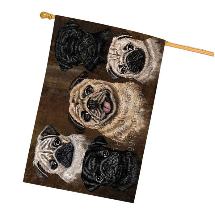 Rustic 5 Pug Dog House Flag FLG54341