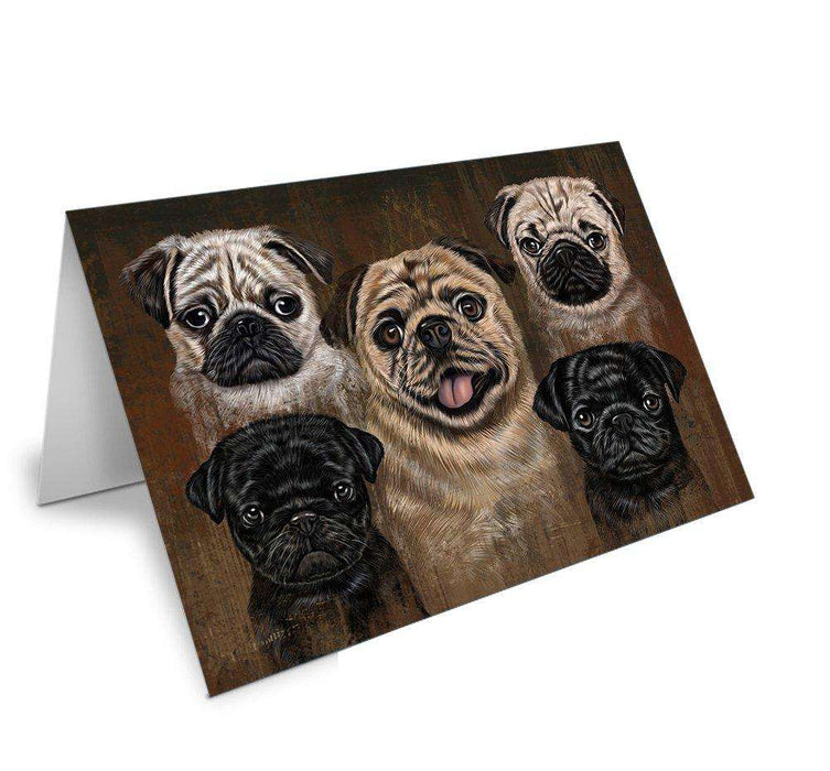 Rustic 5 Pugs Dog Handmade Artwork Assorted Pets Greeting Cards and Note Cards with Envelopes for All Occasions and Holiday Seasons GCD48746