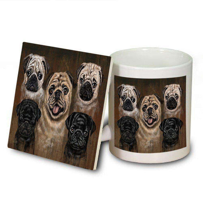 Rustic 5 Pugs Dog Mug and Coaster Set MUC48248
