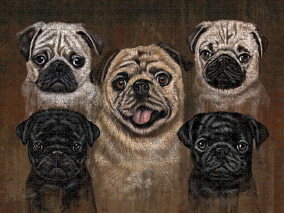 Rustic 5 Pugs Dog Puzzle with Photo Tin PUZL48621