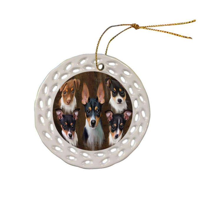 Rustic 5 Rat Terrier Dog Ceramic Doily Ornament DPOR54144