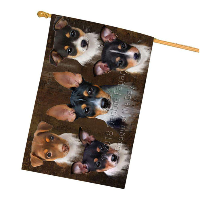 Rustic 5 Rat Terrier Dog House Flag FLG54342