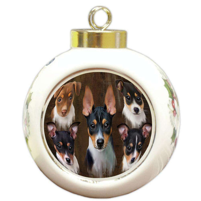 Rustic 5 Rat Terrier Dog Round Ball Christmas Ornament RBPOR54144