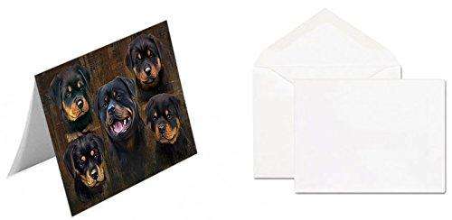 Rustic 5 Rottweilers Dog Handmade Artwork Assorted Pets Greeting Cards and Note Cards with Envelopes for All Occasions and Holiday Seasons GCD49133