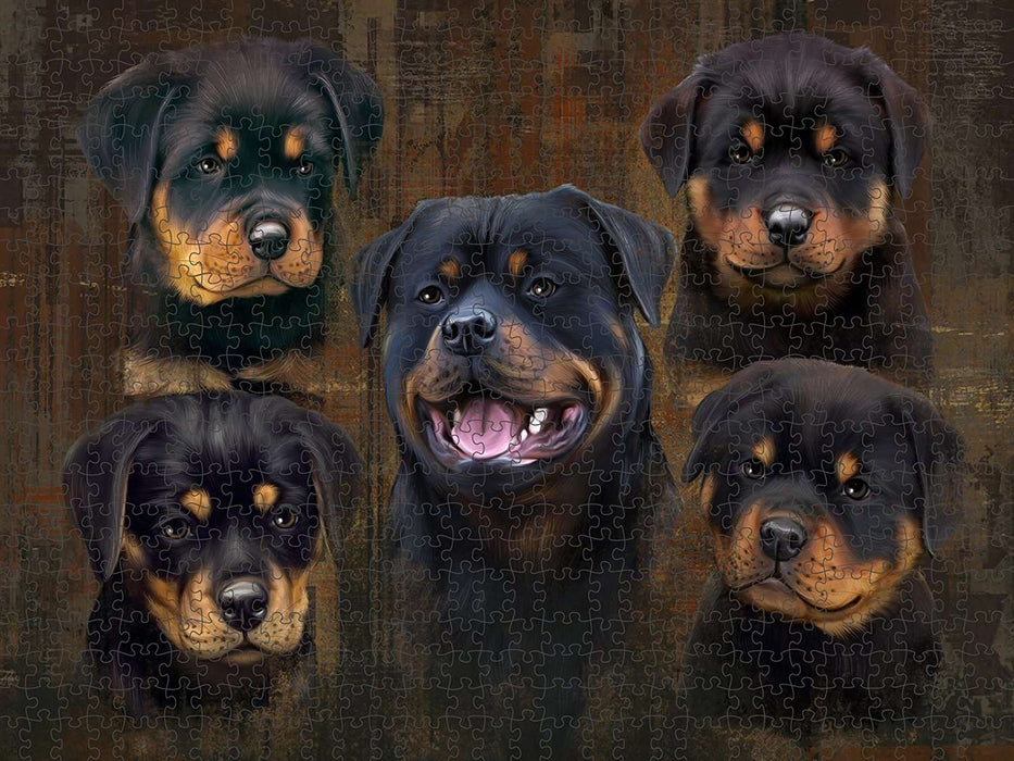 Rustic 5 Rottweilers Dog Puzzle with Photo Tin PUZL48405