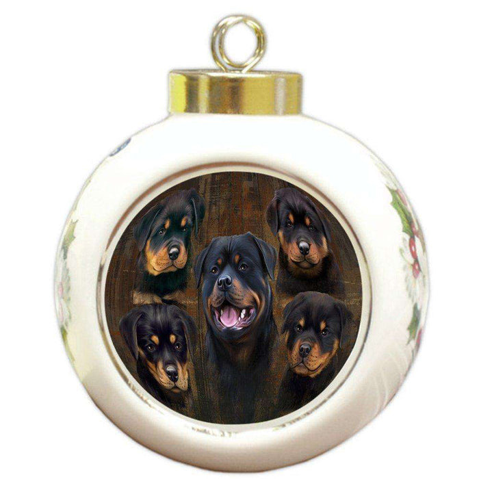 Rustic 5 Rottweilers Dog Round Ball Christmas Ornament RBPOR48184