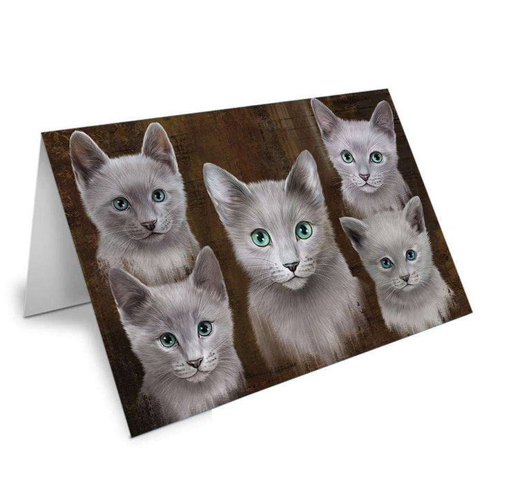 Rustic 5 Russian Blue Cat Handmade Artwork Assorted Pets Greeting Cards and Note Cards with Envelopes for All Occasions and Holiday Seasons GCD66464