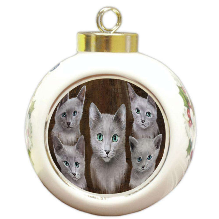 Rustic 5 Russian Blue Cat Round Ball Christmas Ornament RBPOR54145