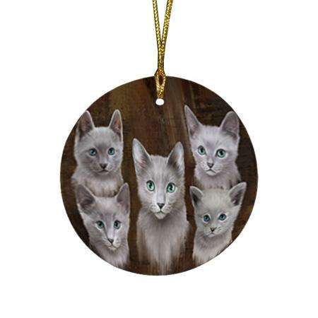 Rustic 5 Russian Blue Cat Round Flat Christmas Ornament RFPOR54136