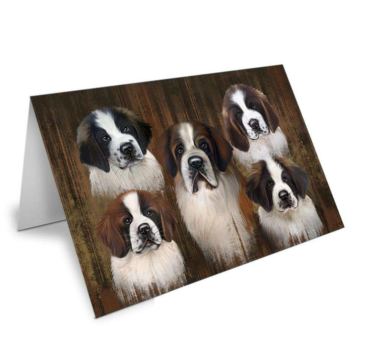 Rustic 5 Saint Bernards Dog Handmade Artwork Assorted Pets Greeting Cards and Note Cards with Envelopes for All Occasions and Holiday Seasons GCD52718