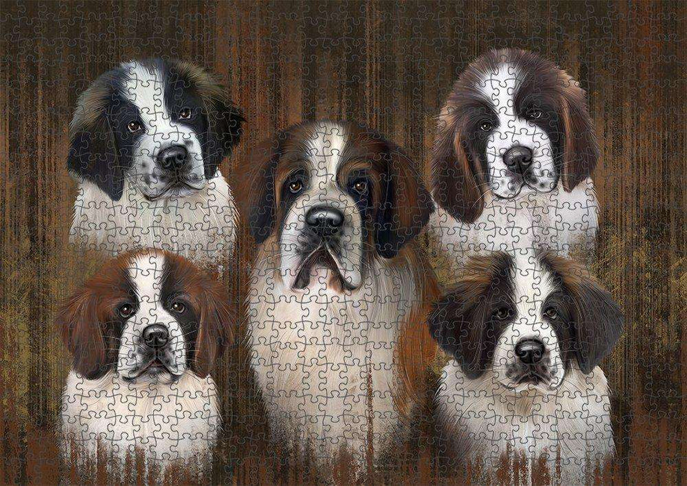 Rustic 5 Saint Bernards Dog Puzzle with Photo Tin PUZL52185