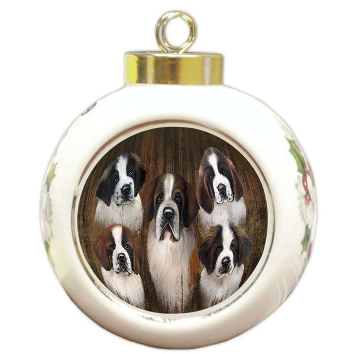 Rustic 5 Saint Bernards Dog Round Ball Christmas Ornament RBPOR49467