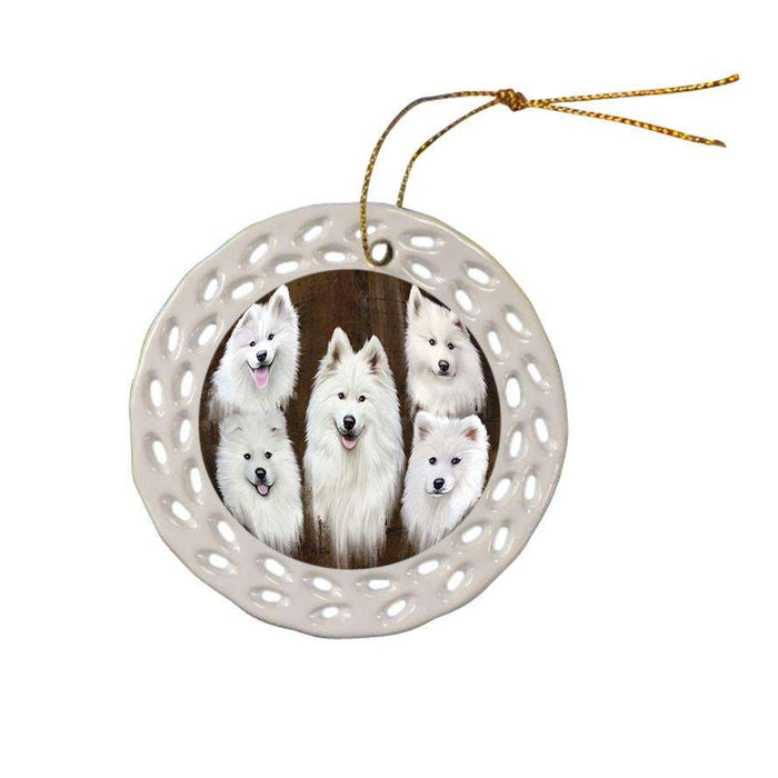 Rustic 5 Samoyed Dog Ceramic Doily Ornament DPOR54146