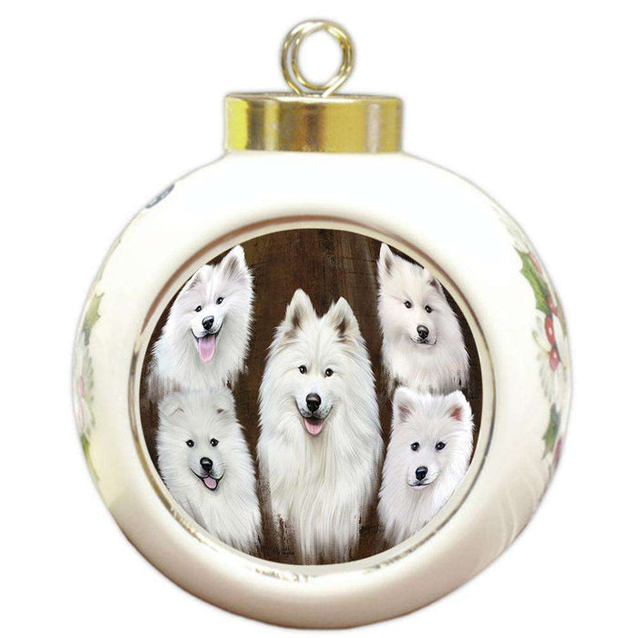 Rustic 5 Samoyed Dog Round Ball Christmas Ornament RBPOR54146