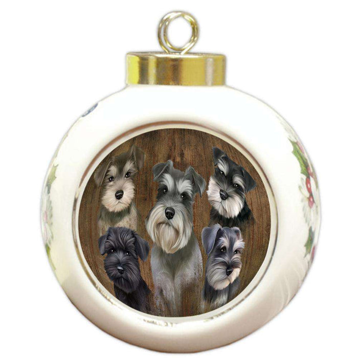 Rustic 5 Schnauzers Dog Round Ball Christmas Ornament RBPOR49468