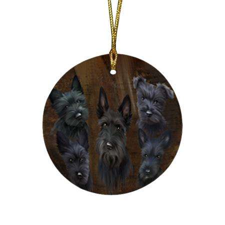 Rustic 5 Scottish Terrier Dog Round Flat Christmas Ornament RFPOR54138