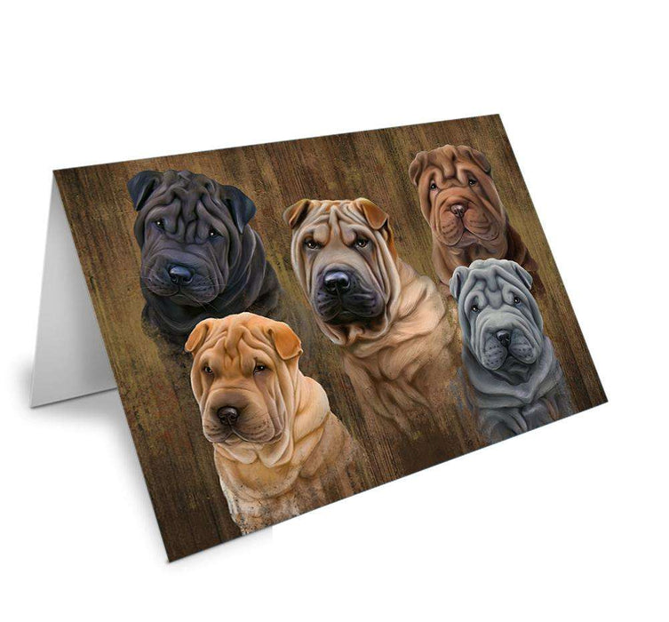 Rustic 5 Shar Peis Dog Handmade Artwork Assorted Pets Greeting Cards and Note Cards with Envelopes for All Occasions and Holiday Seasons GCD52724