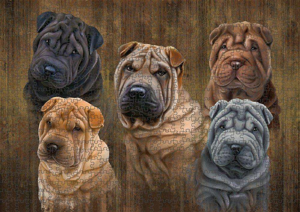 Rustic 5 Shar Peis Dog Puzzle with Photo Tin PUZL52191