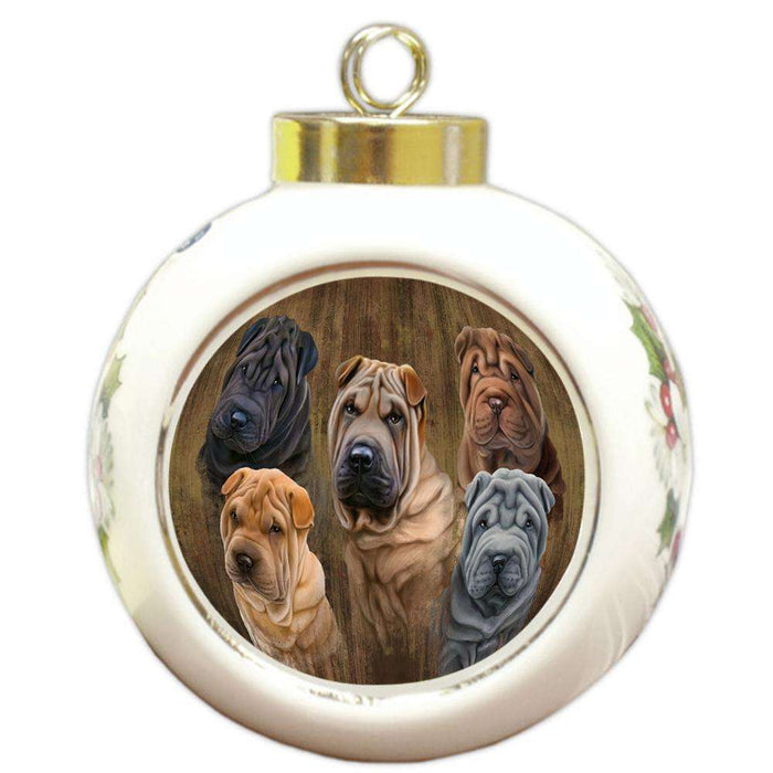Rustic 5 Shar Peis Dog Round Ball Christmas Ornament RBPOR49469