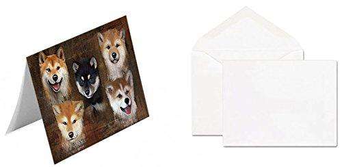 Rustic 5 Shiba Inus Dog Handmade Artwork Assorted Pets Greeting Cards and Note Cards with Envelopes for All Occasions and Holiday Seasons GCD49298