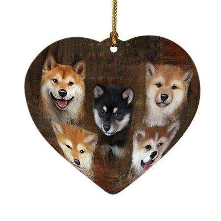 Rustic 5 Shiba Inus Dog Heart Christmas Ornament HPOR48239
